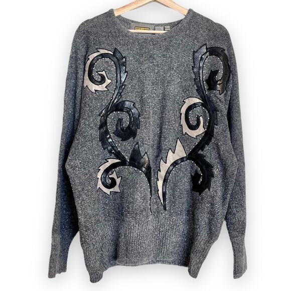 Diana Marco Vintage Silk/Angora Blend Embroidered Sweater Women's Size XL - Picture 1 of 8
